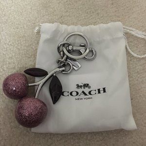 COACH Pink & Red Cherries Silver Keychain-NEW!